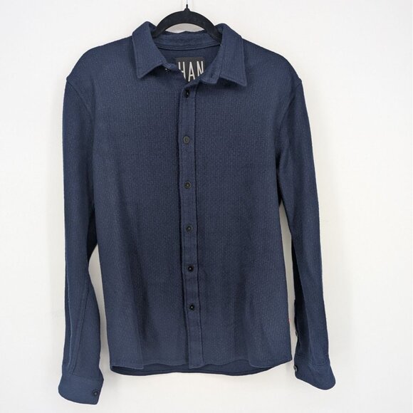 HAN Button Up Shirt Men Size XL Wool Blend Textured Minimalist Danish Timeless - Picture 1 of 10